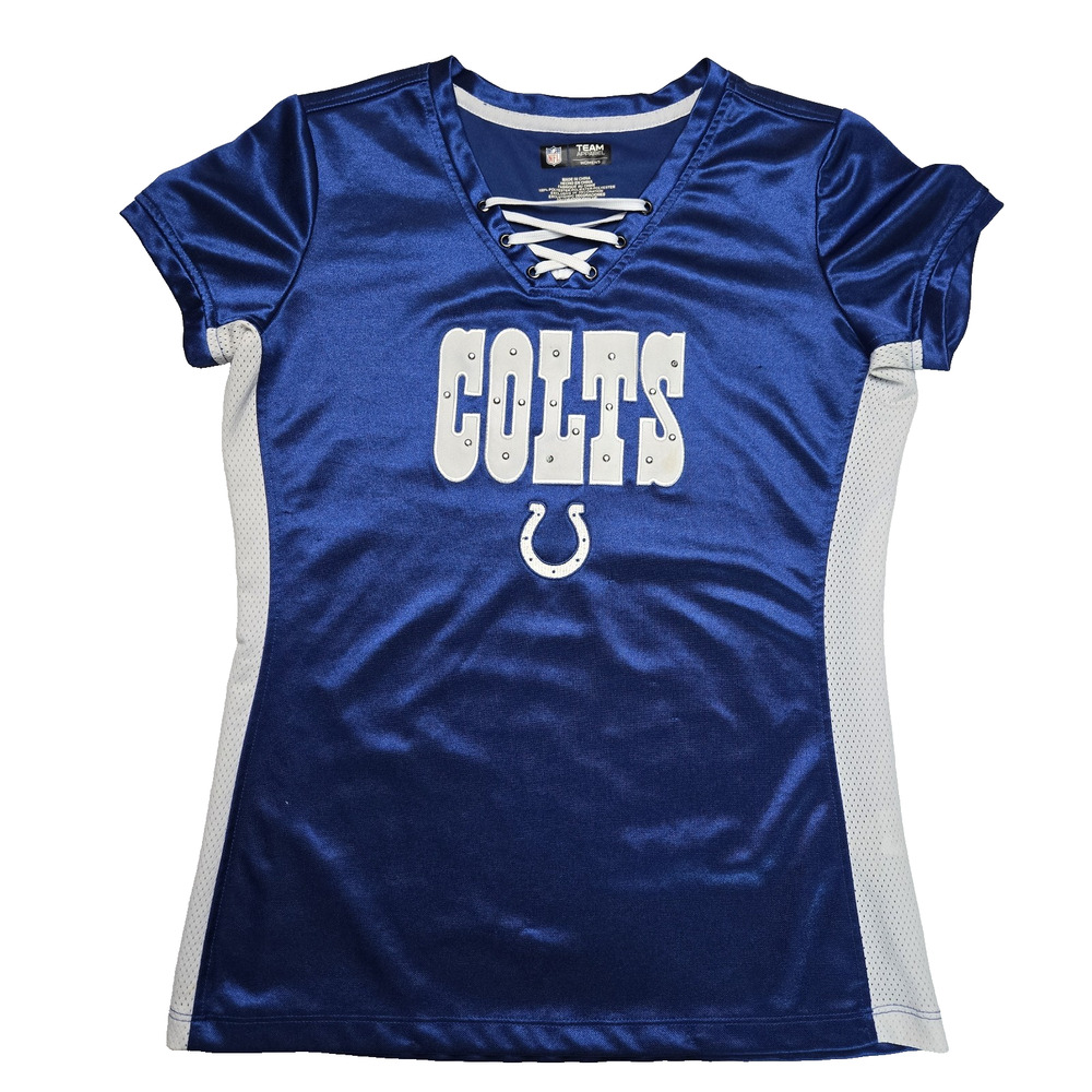 NFL Team Apparel Women's Indianapolis Colts Football Jersey Lace Up Bling Size L